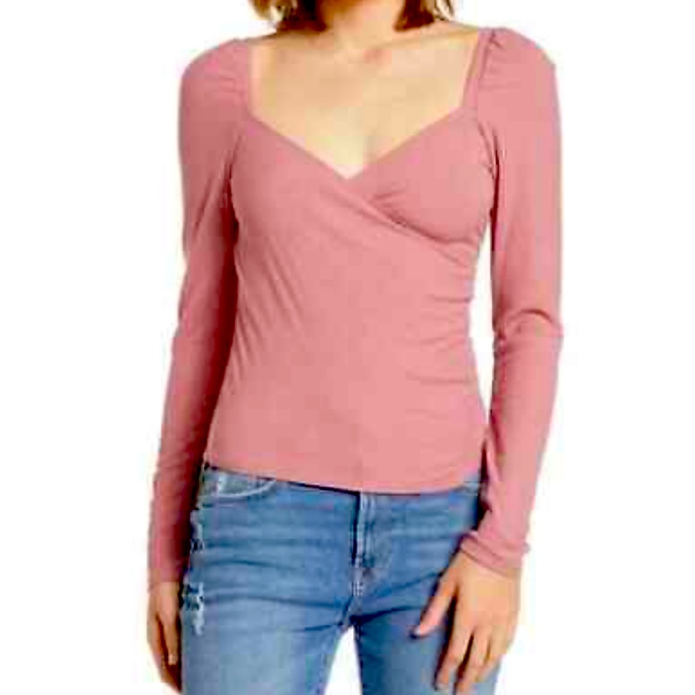 NWT Abound faux wrap surplice top pink nostalgia small